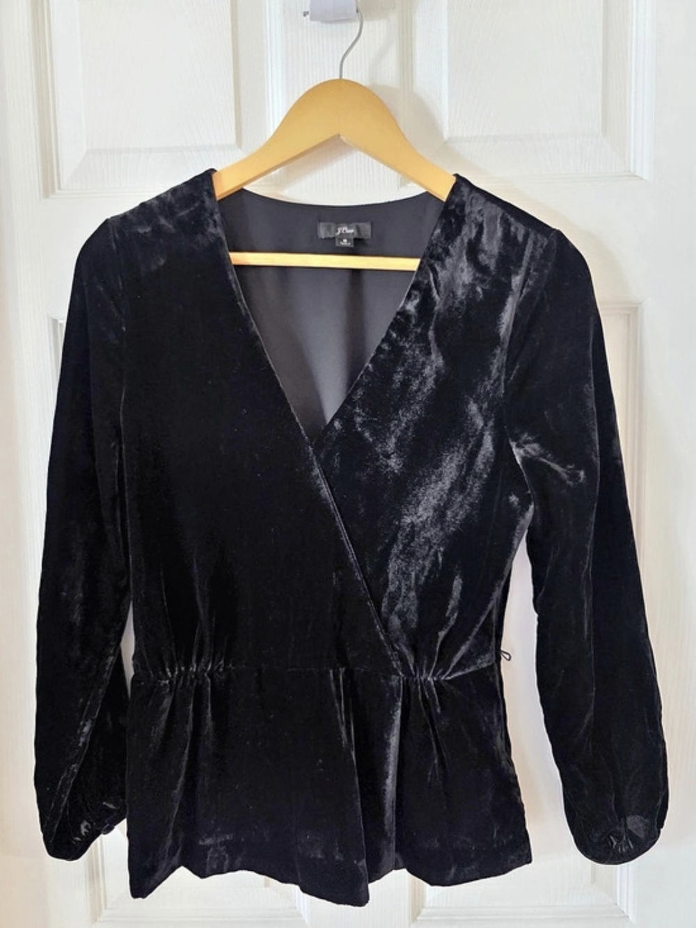 J.Crew Faux-Wrap Top in Black Drapey Velvet Size 6 Side Zip